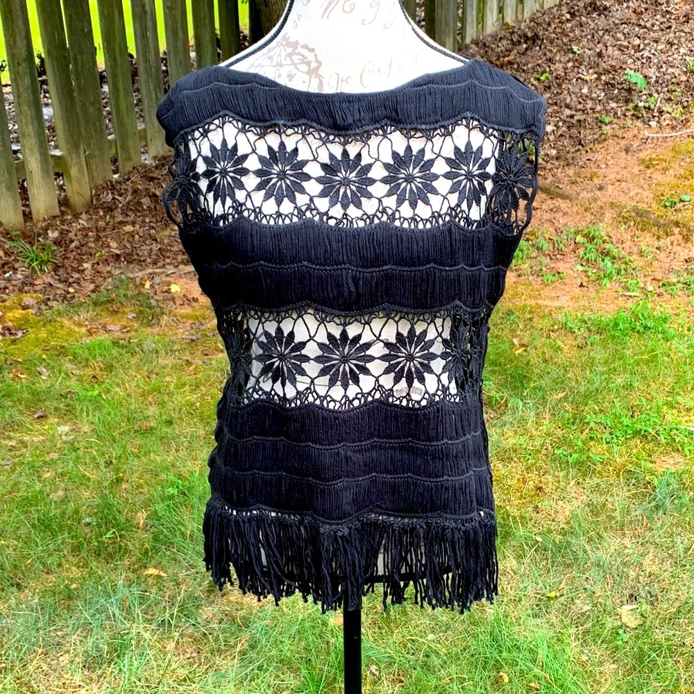 ALICE+OLIVIA Black Crochet Shirt